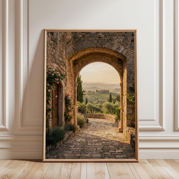 Tuscan Archway Print, Italian Countryside Wall Art, Rustic Tuscany Landscape (Instant Download)