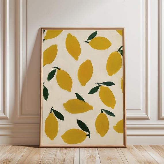 Playful Lemon Pattern Summer Print, Retro-Inspired Wall Art (Digital Download) 700