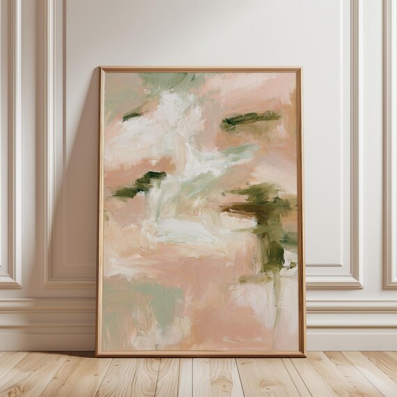 Textured Abstract Painting, Peachy-Pink and Sage Minimalist Art (Digital Download) 550