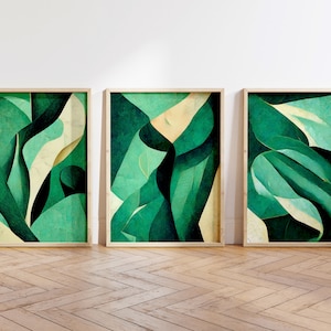 Green Wall Art, Set of 3 Prints,  Abstract Art Print, Green Art Print, Emerald wall art, gallery wall set, wall art set, Matisse cutout.