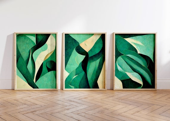 Green Wall Art, Set of 3 Prints,  Abstract Art Print, Green Art Print, Emerald wall art, gallery wall set, wall art set, Matisse cutout.