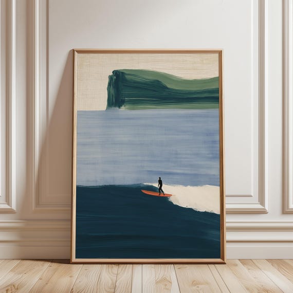 Scandinavian Surfer Seascape, Minimalist Faroe Islands Coastal Art (Digital Download) 253
