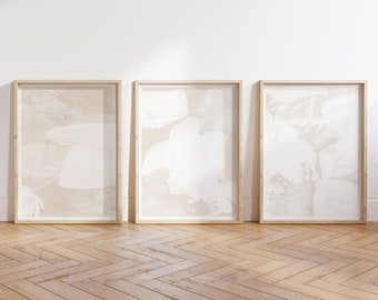 Beige Abstrakte Pinselstriche, Neutrale Wandkunst, 3er Set (Digitaler Download)