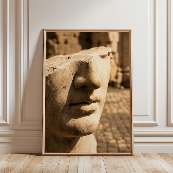 Italian Classical Stone Bust - Rustic Mediterranean Wall Art, Sepia Photography, Vintage Summer Decor, Textured Printable Download 109