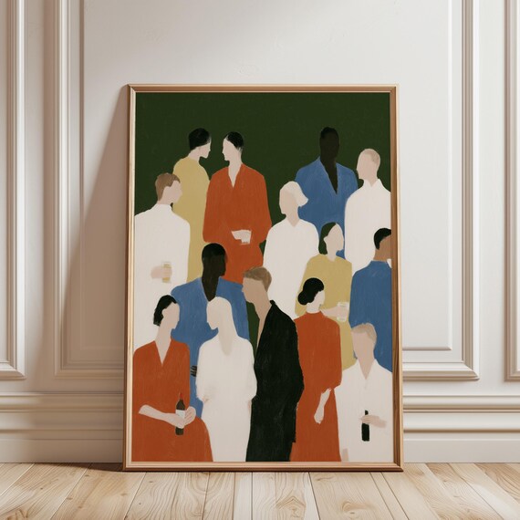 Abstract People Gathering Print – Minimalist Figures, Social Event Illustration (Digital Download)