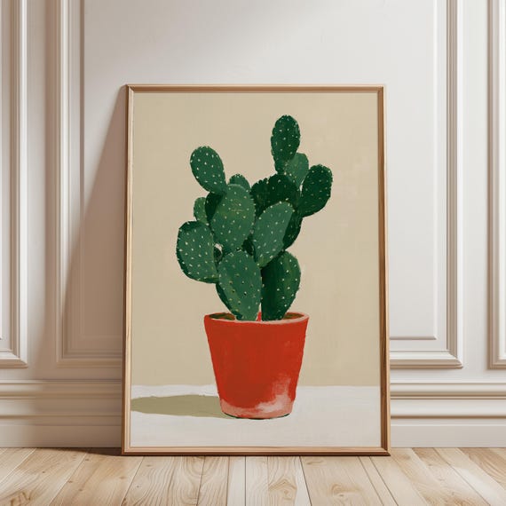 Prickly Pear Cactus Art Print, Modern Folk-Illustration (Digital Download) 517