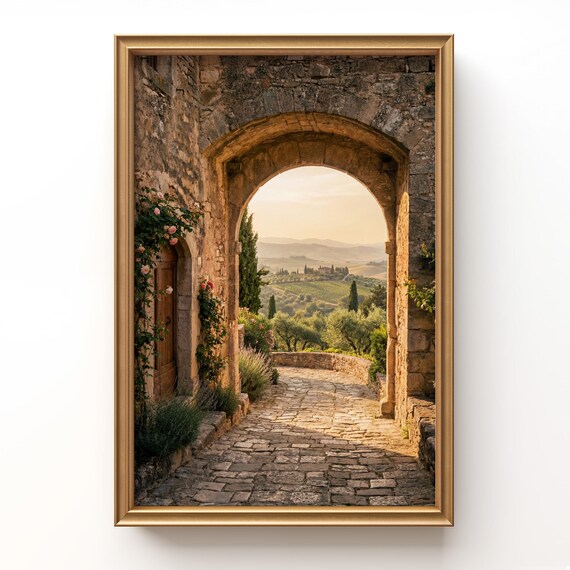 Tuscan Archway Print, Italian Countryside Wall Art, Rustic Tuscany Landscape (Instant Download)