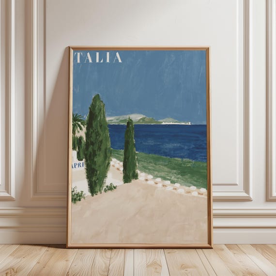 Mediterranean Seaside Scene Art, Vintage Coastal Summer Print, ITALIA (Digital Download) 609