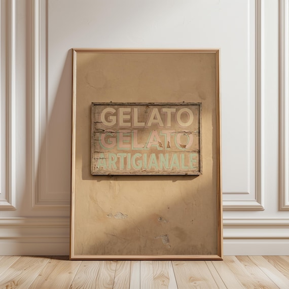 Vintage Italian Gelato Shop Sign - Rustic Mediterranean Art, Amalfi Coast Print, Retro Summer Signage, Distressed Finish, Printable 119