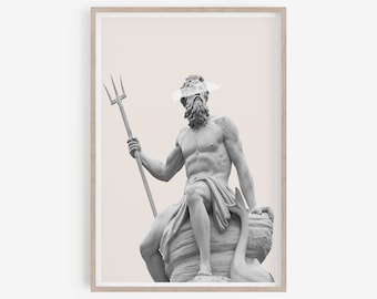 Poseidon statue print, Greek mythology art, Greek Decor, Aesthetic room decor, greek god, Poseidon, printable, wall art.