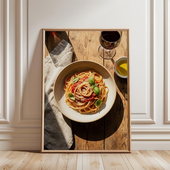 Italian Summer Pasta - Rustic Spaghetti with Fresh Basil, Cozy Mediterranean Vibes, Amalfi Coast Kitchen Decor, Printable Wall Art 26