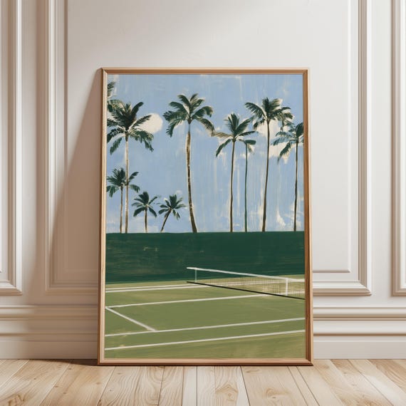 Tropical Tennis Court Decor, Retro Mid-Century Summer Vibes Wall Art (Digital Download) 724