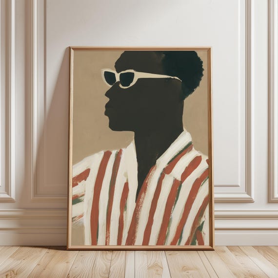 Stylish Black Man in White Sunglasses Fashion Illustration, Mid-Century Modern Art (Digital Download) 302