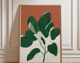 Monstera Plant Wall Art Print, Terracotta Green Botanical, Modern Tropical Leaf Decor, Minimalist Boho Living Room Art (Digital Download)