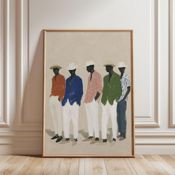 Vintage Sapeurs Fashion Painting, Colorful Summer Decor Group Portrait (Digital Download) 662