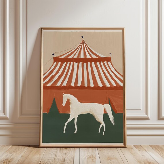 Vintage Circus Horse Gouache Painting, Retro Storybook Art (Digital Download) 449