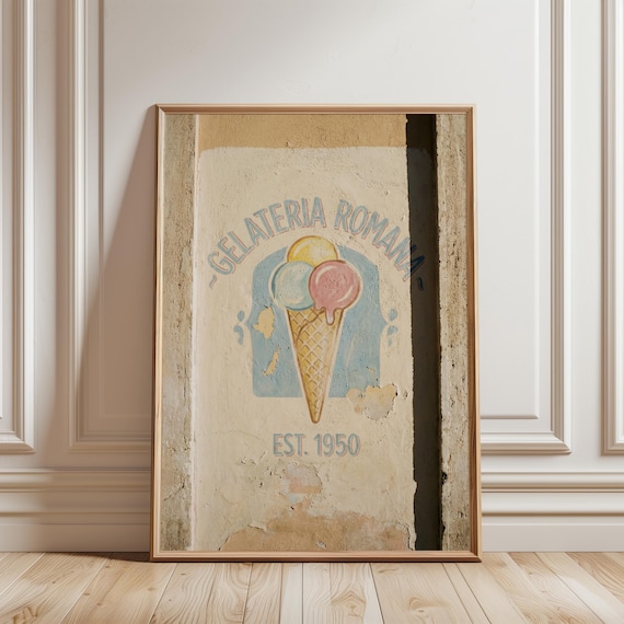 Vintage Gelato Sign Art Print, Italian Ice Cream Cone Mural (Digital Download) 200