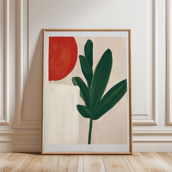 Modern Gouache Plant Art, Mid-Century Decor, Summer Vibes Wall Art (Digital Download) 692