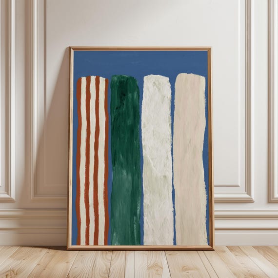 Mid-Century Modern Abstract Striped Gouache Painting, Earthy Tones Art Print (Digital Download) 535