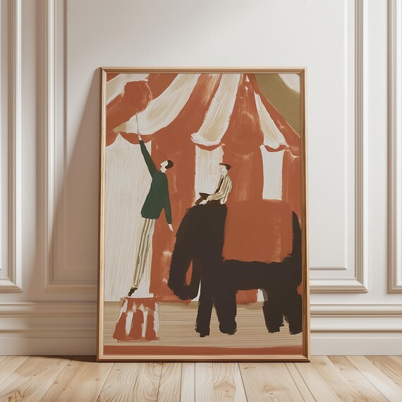 Vintage Circus Elephant with Performers, Mid-Century Nursery Art (Digital Download) 444