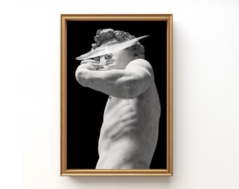 Stampa della statua di David, scultura in marmo bianco e nero (download digitale)