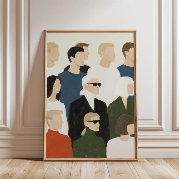 Karl Lagerfeld Fashion Week Illustration, Modern Minimalist Gouache Art, Stylish Figures (Digital Download) 513