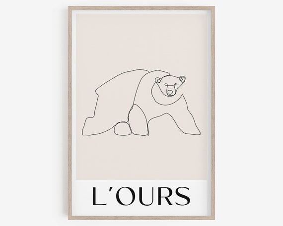 Animal Line Drawing, Minimalist kids room decor, Nursery wall decor, Animal Prints, Digital Download, printable wall art, bear print.