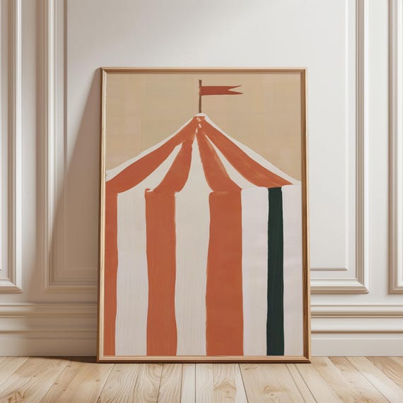 Vintage Circus Tent Painting, Retro Gouache Folk-Art Wall Decor (Digital Download) 446