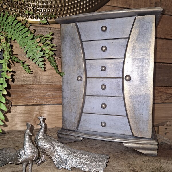 Large Upcycled Jewellery box - Vintage shabby chic with gold highlights