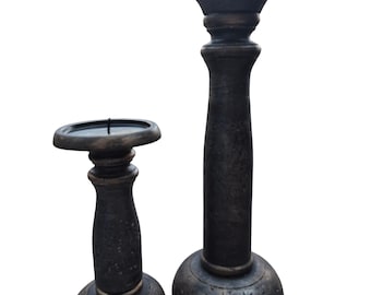 UPCYCLED- Beautiful Wooden Candlesticks - Tarnished Bronze Effect