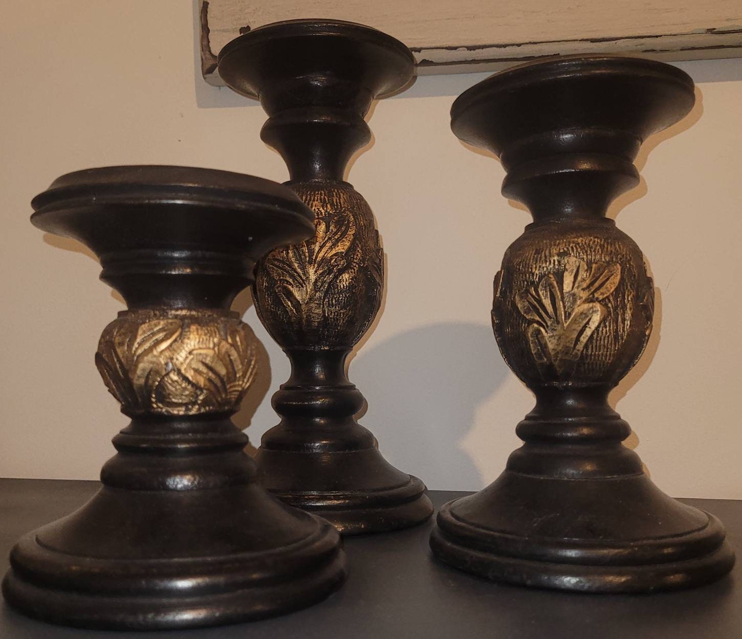 Set of 3 Black and Gold Candlesticks Etsy