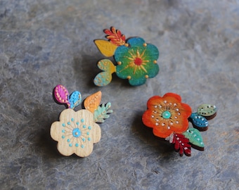 plywood  flower brooch , handmade multicolored brooch good for kids,girls,women.