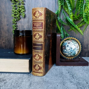 1891 Obras poéticas de John Greenleaf Whittier Household Edition com ilustrações - Antique Rebound Works of Poetry