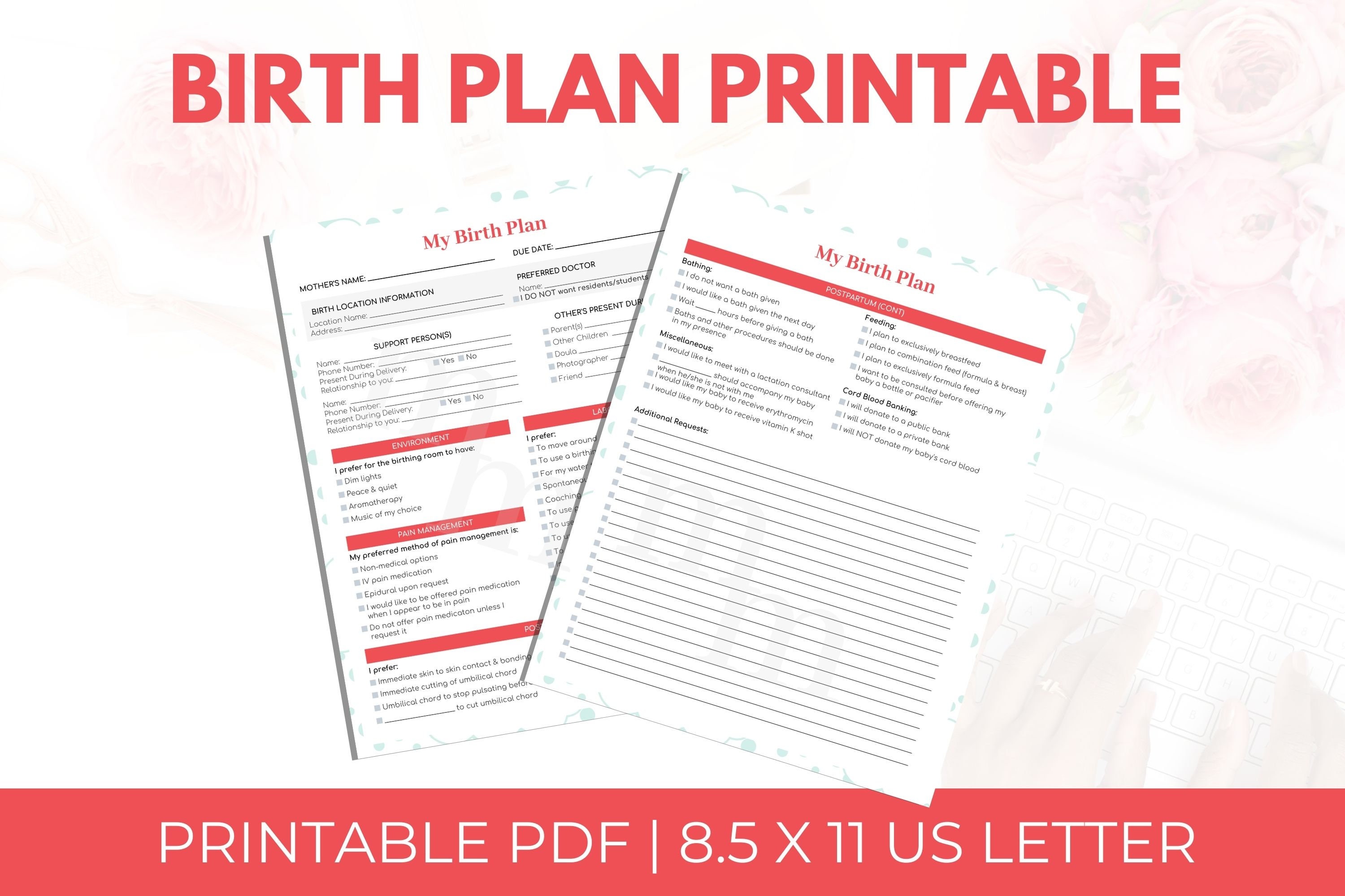 BIRTH PLAN PRINTABLE Birth Plan Template Printable Birth Plan Birthing ...