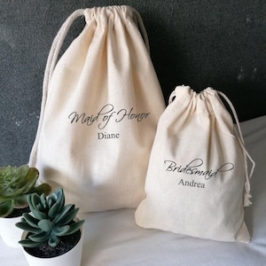 Sac cadeau personnalisé pour demoiselle d'honneur demoiselle d'honneur 100 % coton cordon souvenir mariage cadeau EVJF Kit de récupération de gueule de bois