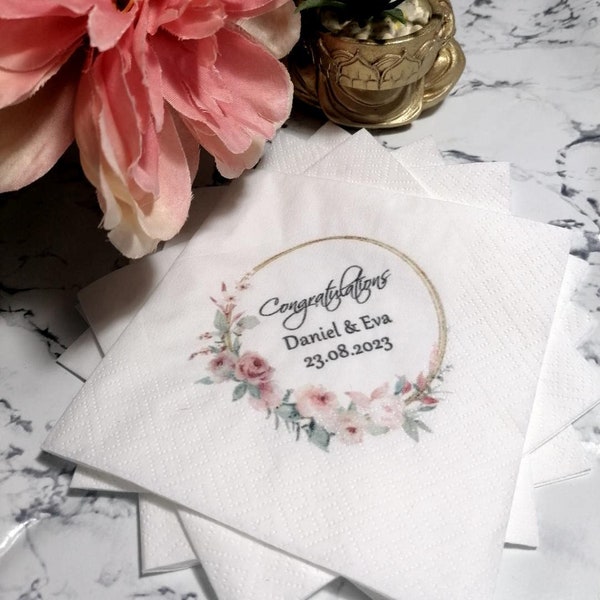 25 Personalised Custom Wedding Napkins Special Occasions Celebration Event Birthdays Christenings Restaurants Drinks Cocktails Serviette