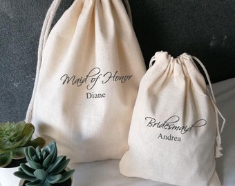 Borsa regalo personalizzata per damigella d&#39;onore, coulisse in cotone al 100%, ricordo di nozze, regalo di addio al nubilato, kit per il recupero dai postumi della sbornia