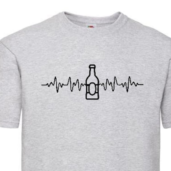 Beer T-Shirt Beer Bottle Glass Heartbeat Cheers Tshirt  Father Boyfriend Grandad Dad Birthday Gift Drinking T-Shirt
