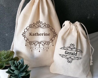 Personalised Custom 100% Cotton Drawstring Gift Bag Wedding Birthday Keepsake all Occasions add Name or Any Text of you choice