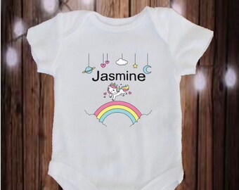 Personalise Custom Rainbow Unicorn Bodysuit Babysuit Baby Vest Onesie