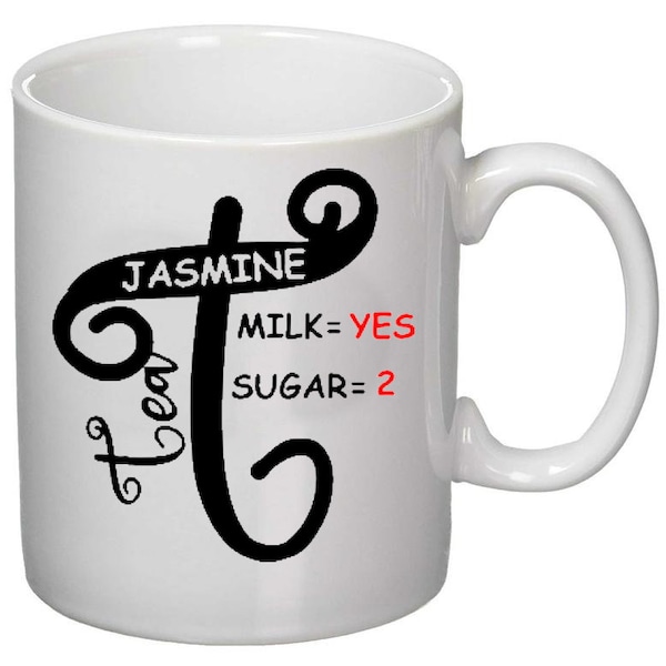 Personalisierte Teetasse. Bedruckt mit Deiner persönlichen Vorliebe Milch und Zucker. 11oz oder 15oz Tasse