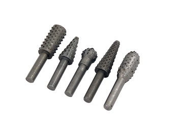5 Piece Rotary Rasp Burr Set For Grinding Polishing Shaping Burnishing Wood Surfaces 6mm Shank Suitable For Most Electric & Cordless Drills