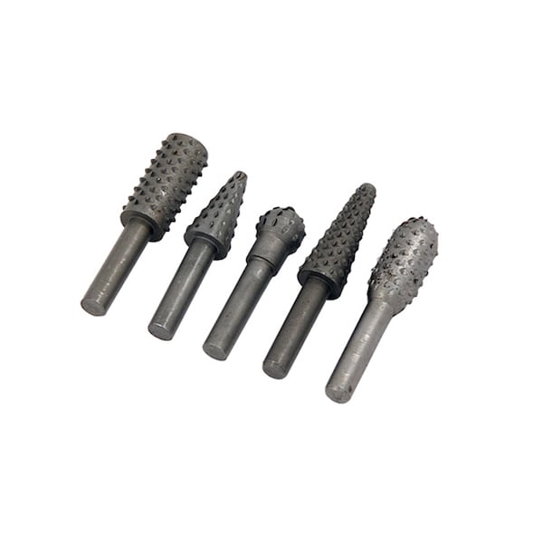 5 Piece Rotary Rasp Burr Set For Grinding Polishing Shaping Burnishing Wood Surfaces 6mm Shank Suitable For Most Electric & Cordless Drills