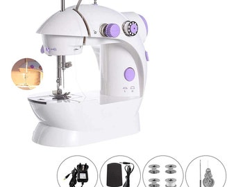 Mini Portable Electric or Battery Operated Sewing Machine Adjustable Light Two-Speed Foot Pedal Crafting Mending Machine Plus Bobbins & More