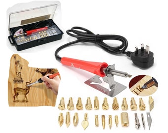 25 Piece Set 240V 30W Pyrography Wood Burning Pen Patterns brass tips Art Wood Marking Drawing Leather Cork Craft Wood burner Detailer Kit