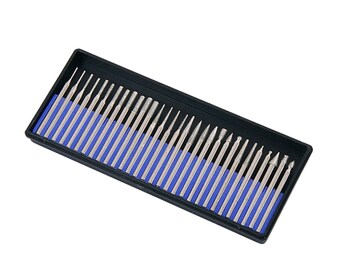 30 Piece Diamond Point Set Diamond Coated Burrs 150 Grits 3mm shanks Ball Cone Needle point Tapered Flat top cylinder Rounded cylinder burrs