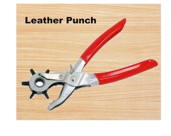 Revolving Leather Punch 9 Inch  Pliers Leather Punching Tool Red PVC Handles Hole Punch For Leather.