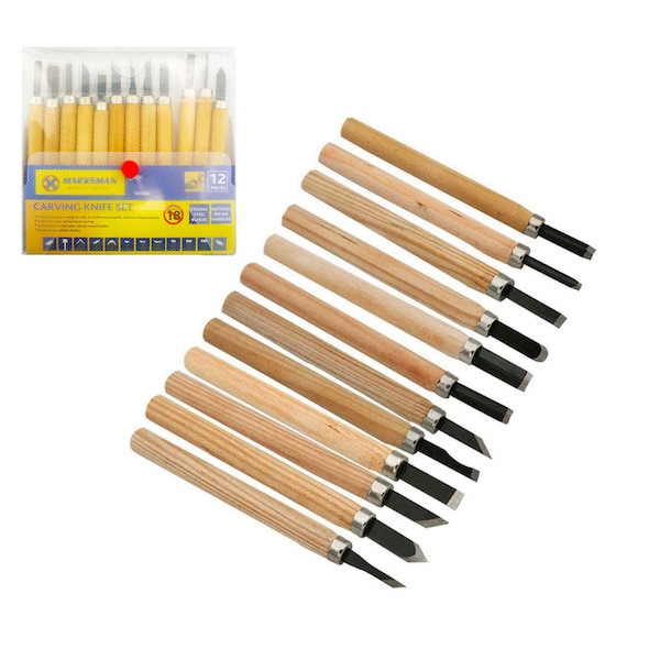 12 Piece Wooden Mini Carving Carver Hand Chisel Cutter Set Wood working Gouges perfect for detailed basic carving Sculpture Carpentry Tool