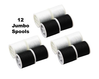 12 Stück Jumbo Stitching Garn Garnrollen Set 6 Weiße Garnrollen 6 Schwarze Garnrollen Handgebrauch oder Garnrollen für Nähmaschinen Garnrollen Overlocknähgarn