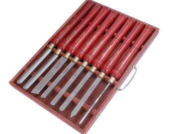 8 Piece HSS Lathe Carving Wood Chisel Set In Wooden Storage Box Gauge Gouge Skew Chisels Parting Nose scraper Carpentry woodworking tools